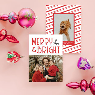 Cartes Pour Fêtes Annuelles Red Merry & Bright Retro Typographie Photo