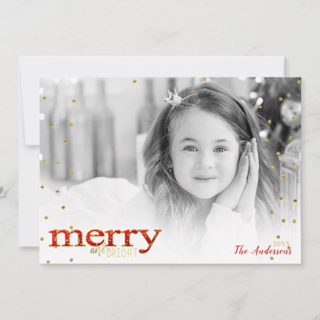 Cartes Pour Fêtes Annuelles Red Merry & Bright White Gold Holiday Photo (Devant)