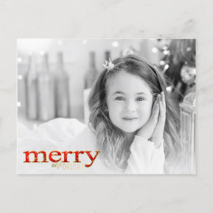 Cartes Pour Fêtes Annuelles Red Merry & Bright White Gold Holiday Photo