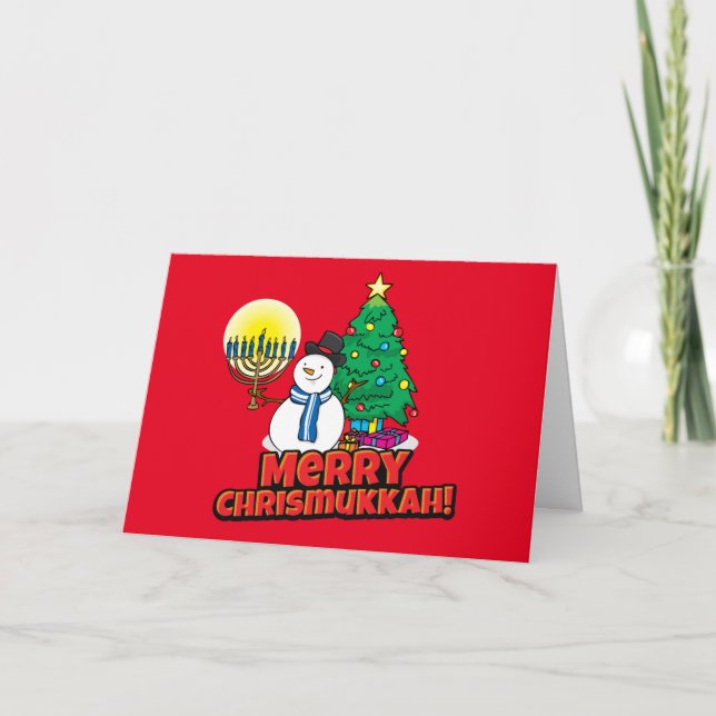 Cartes Pour Fêtes Annuelles Red Merry Chrismukkah Snowman Juif et Noël (Devant)