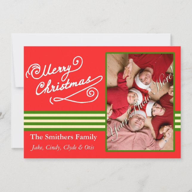 Cartes Pour Fêtes Annuelles Red Merry Christmas 2 Photo Family Card (Devant)