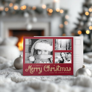 Cartes Pour Fêtes Annuelles Red Merry Christmas 3 Photo Modern Postcard