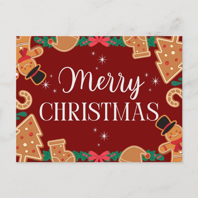 Cartes Pour Fêtes Annuelles Red Merry Christmas Gingerbread  (Devant)