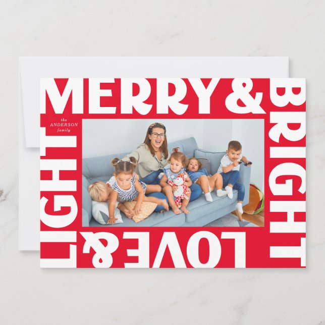 Cartes Pour Fêtes Annuelles Red Merry et Bright Love and Light Holiday (Devant)