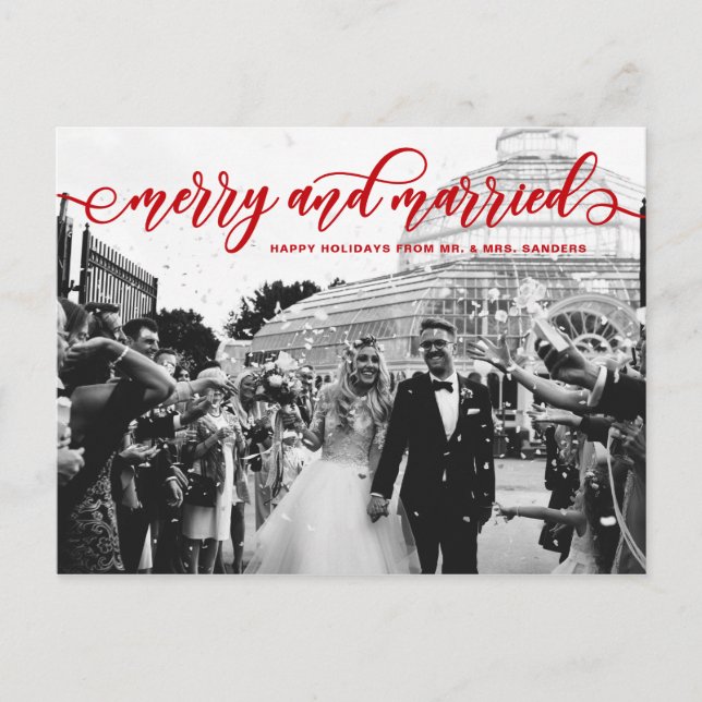 Cartes Pour Fêtes Annuelles Red Merry et Marié Calligraphie Mariage Holiday (Devant)