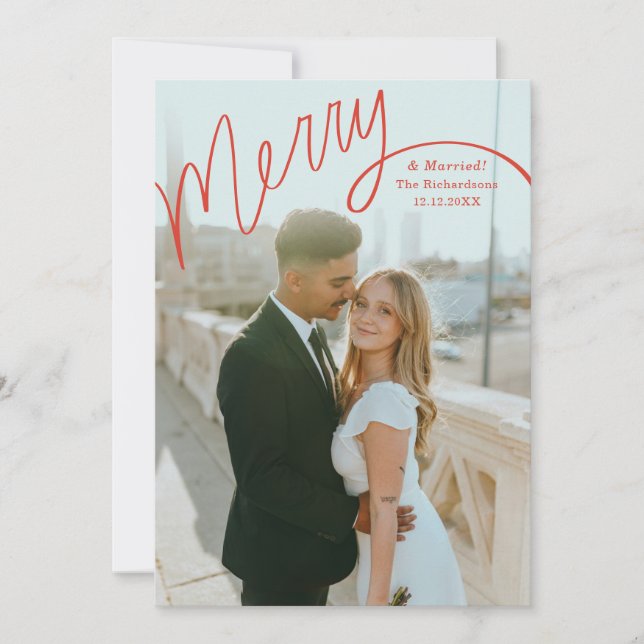 Cartes Pour Fêtes Annuelles Red Merry Hand Lettering Wedding Photo (Devant)