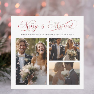 Cartes Pour Fêtes Annuelles Red Merry & Marié Élégant Script 3 Photo