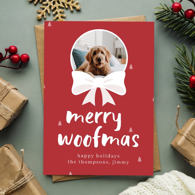 Cartes Pour Fêtes Annuelles Red Merry Woofmas mignon chien animal de compagnie (Créateur téléchargé)