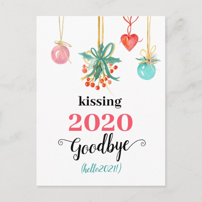 Cartes Pour Fêtes Annuelles Red Mistletoe Kiss Adieu à 2020 Do-over Funny (Devant)