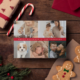 Cartes Pour Fêtes Annuelles Red Modern Happy Holidays Family Photo Collage
