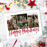 Cartes Pour Fêtes Annuelles Red Modern Lettering Quatre Photo Happy<br><div class="desc">Red Modern Lettering Four Photo Happy Holiday Card contient quatre photos sur le devant et une autre photo à l'arrière avec de la place pour votre message plus long.</div>