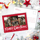 Cartes Pour Fêtes Annuelles Red Modern Letters Cinq Photo Joyeux Noël<br><div class="desc">Red Modern Lettering Five Photo Joyeux Noël La carte postale de Noël présente quatre photos sur le devant,  et vous laisse la place pour votre message plus long sur le dos.</div>
