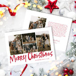 Cartes Pour Fêtes Annuelles Red Modern Letters Cinq Photo Joyeux Noël<br><div class="desc">Red Modern Lettering Five Photo Joyeux Noël Carte présente quatre photos à l'avant,  et une autre photo à l'arrière avec de la place pour votre message plus long.</div>