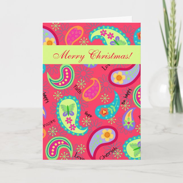 Cartes Pour Fêtes Annuelles Red Modern Paisley Motif Joyeux Noël (Devant)