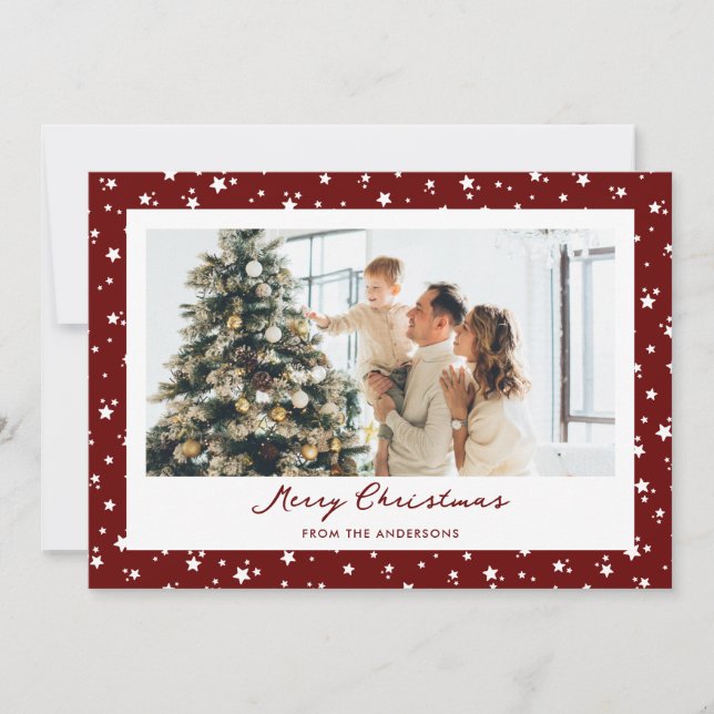 Cartes Pour Fêtes Annuelles Red Modern Stars Photo Joyeux Noël (Devant)