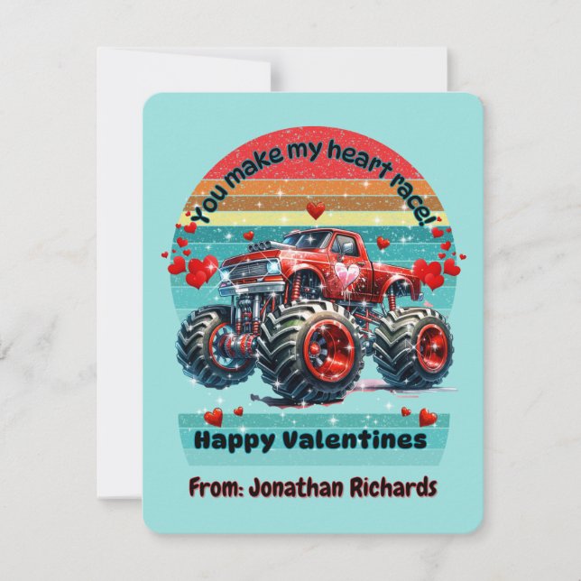 Cartes Pour Fêtes Annuelles Red Monster Truck Vous Faites Ma Course De Coeur (Devant)