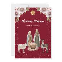 Red Nativité Scene Christian Christmas Card