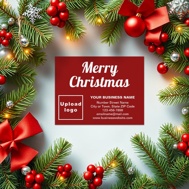 Cartes Pour Fêtes Annuelles Red | Noël | Business | Petit plat (Business brand on red flat holiday card for Christmas)