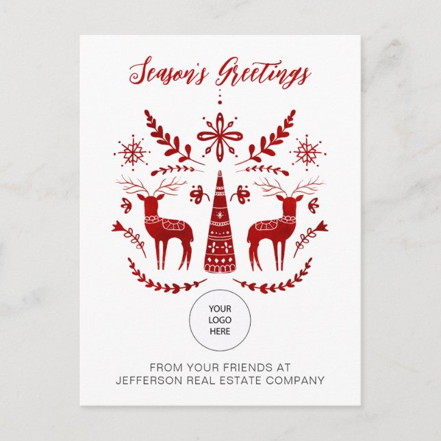 Cartes Pour Fêtes Annuelles Red Nordic Christmas Company Logo Business (Devant)