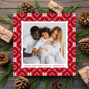 Cartes Pour Fêtes Annuelles Red Nordic Snowflake Motif Photo