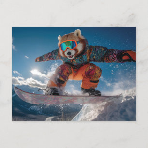Cartes Pour Fêtes Annuelles Red Panda Snowboard en combinaison de neige coloré