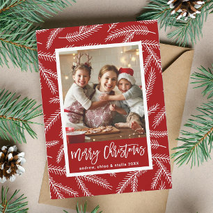Cartes Pour Fêtes Annuelles Red Pine Branch Motif Joyeux Noël Photo