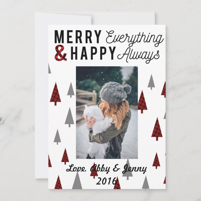 Cartes Pour Fêtes Annuelles Red Plaid Christmas Card 5x7 Modern Triangle Trees (Devant)