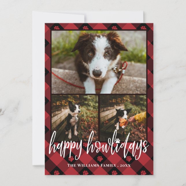 Cartes Pour Fêtes Annuelles Red Plaid Happy Howlidays Chien Photo Collage (Devant)