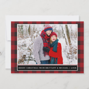Cartes Pour Fêtes Annuelles Red Plaid Joyeux Noël Couple Photo