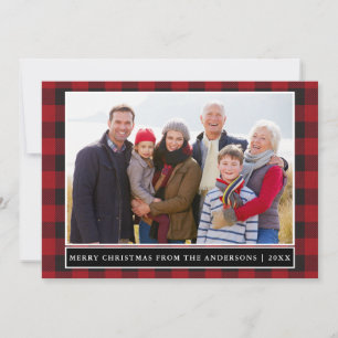 Cartes Pour Fêtes Annuelles Red Plaid Joyeux Noël Photo de famille