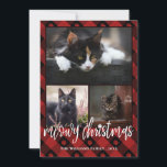 Cartes Pour Fêtes Annuelles Red Plaid Meowy Christmas Photo Collage<br><div class="desc">Carte photo de Noël avec trois photos à l'intérieur d'un cadre imprimé rouge plaid avec un motif de chèque-chèque empreinte de patte orné de buffle. Meowy Christmas est écrit dans un script charmant avec un empreinte de patte pour i.</div>