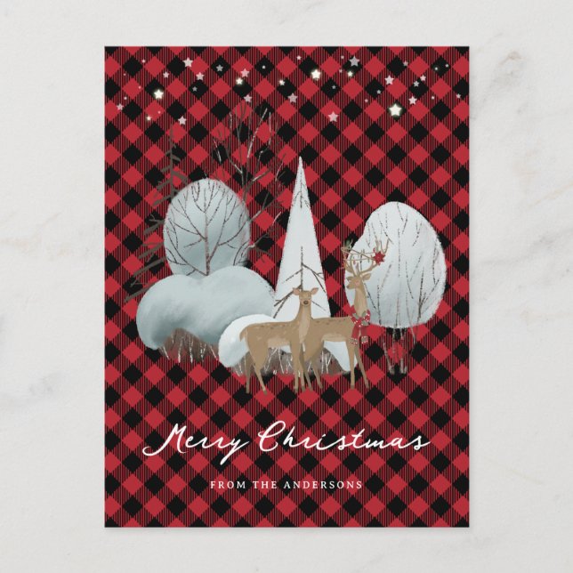 Cartes Pour Fêtes Annuelles Red Plaid Reindeer Stars Noël (Devant)