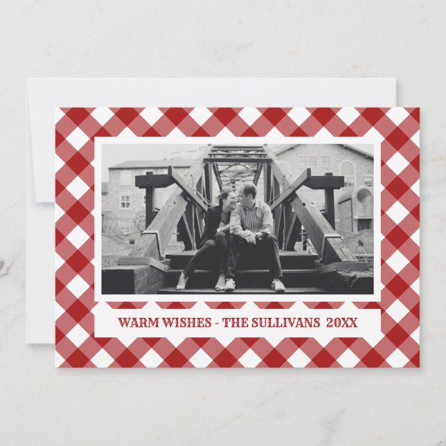 Cartes Pour Fêtes Annuelles Red Plaid | Rustique | Photo de vacances sur mesur (Devant)