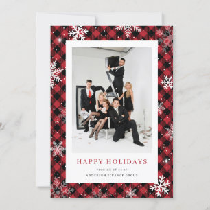 Cartes Pour Fêtes Annuelles Red Plaid Snowflake Photo Entreprise