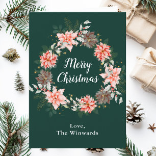 Cartes Pour Fêtes Annuelles Red Poinsettia Wreath Joyeux Noël