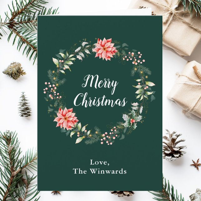 Cartes Pour Fêtes Annuelles Red Poinsettia Wreath Joyeux Noël (Créateur téléchargé)