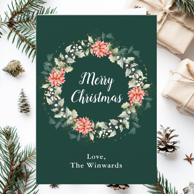 Cartes Pour Fêtes Annuelles Red Poinsettia Wreath Joyeux Noël (Créateur téléchargé)