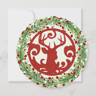Cartes Pour Fêtes Annuelles Red Reindeer Round Christmas Flat Card