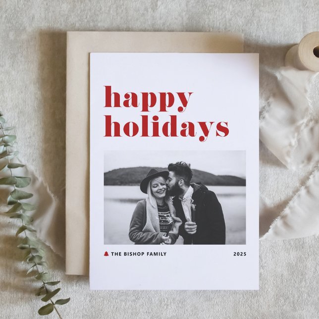 Cartes Pour Fêtes Annuelles Red Retro Bold Typographie Photo Joyeuses Fêtes (Créateur téléchargé)