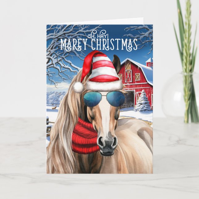Cartes Pour Fêtes Annuelles Red Roan Horse drôle MAREy Noël (Devant)