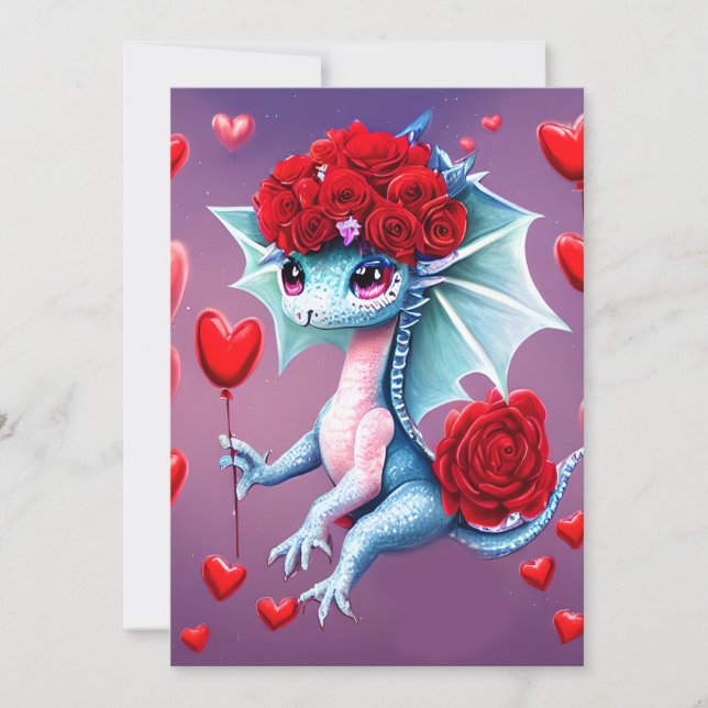 Cartes Pour Fêtes Annuelles Red Roses Blue Dragon Valentine Imaginaire (Devant)