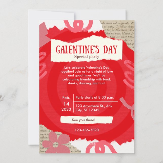 Cartes Pour Fêtes Annuelles Red Scrapbook Galentine's Day Party Card (Devant)