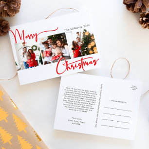 Cartes Pour Fêtes Annuelles Red Script Joyeux Noël année en revue 3 Photo