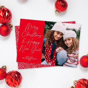 Cartes Pour Fêtes Annuelles Red Script Joyeux Noël et Bonne Année Photo
