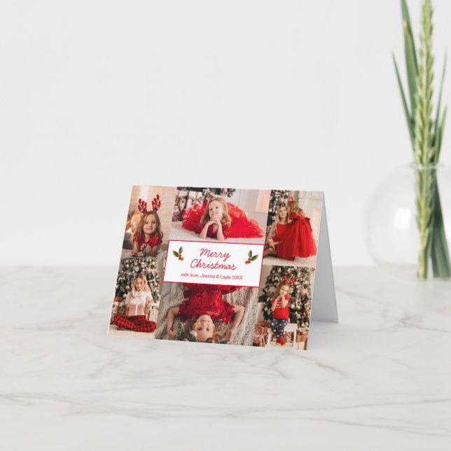 Cartes Pour Fêtes Annuelles Red Six Pictures Photo Collage Joyeux Noël (Devant)