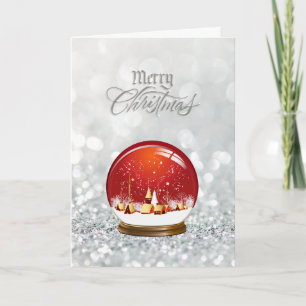 Cartes Pour Fêtes Annuelles Red Snow Globe Village Joyeux Noël