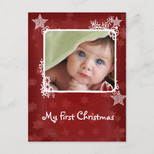 Cartes Pour Fêtes Annuelles Red Star Snowflake Baby First Christmas Photo