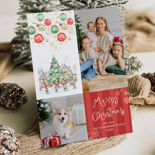 Cartes Pour Fêtes Annuelles Red Stripes Festive Greens Joyeux Noël 2 Photo