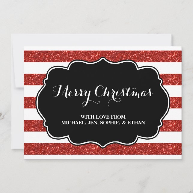 Cartes Pour Fêtes Annuelles Red Stripes Noir et Blanc Joyeux Noël (Devant)
