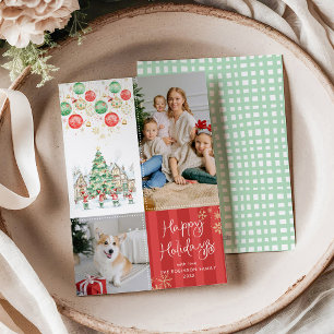 Cartes Pour Fêtes Annuelles Red Stripes Village d'hiver Joyeuses vacances 2 Ph
